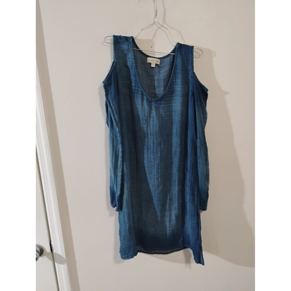 Cloth & Stone Blue Cold Shoulder Tunic Top V-Neck Long Sleeve Large